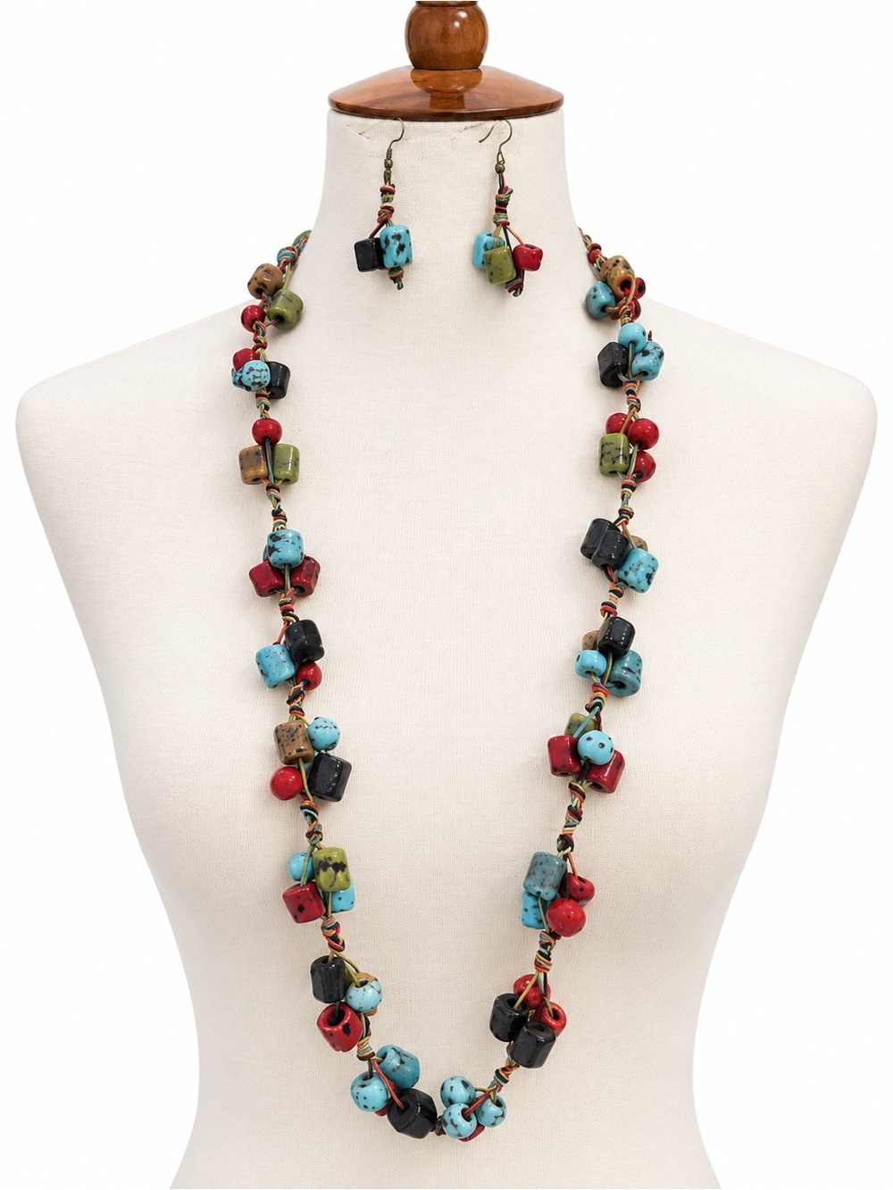 Colorful Mixed Bead Necklace and Earrings Set - Multicolor new handmade